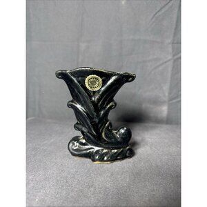 Veg Dryden Kansas Clay Lava Black Drip Glaze Art Nouveau Vase 4.5” volcanic Ash